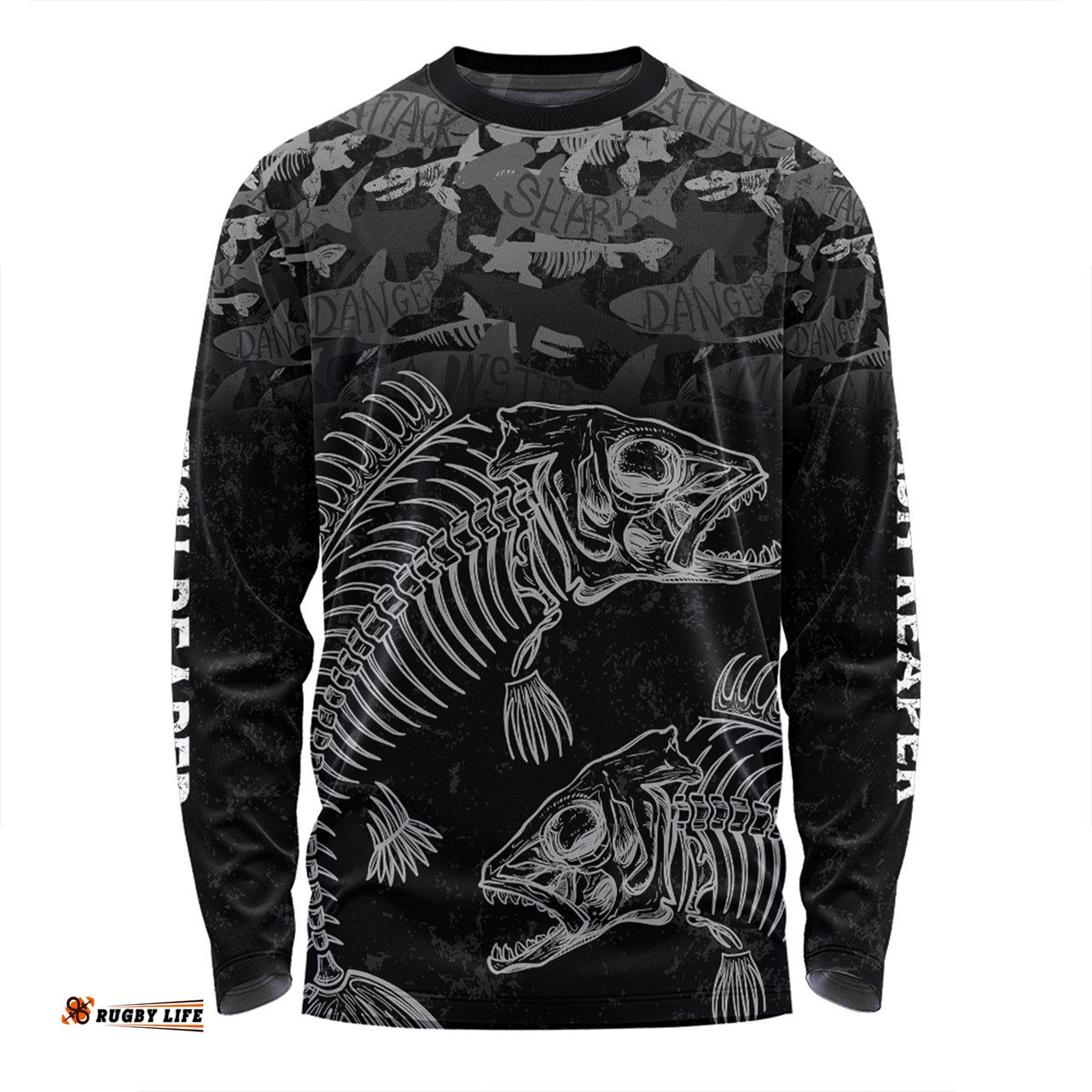 Amazing Aussie Australia Fishing Custom Fish Reaper Fish Skeleton Grey Long Sleeve T-shirt