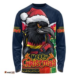 Amazing Aussie Adelaide Crows Santa Scoring Touchdown On Christmas Game Day Long Sleeve T-shirt
