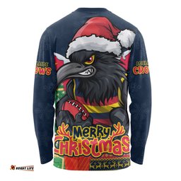 Amazing Aussie Adelaide Crows Santa Scoring Touchdown On Christmas Game Day Long Sleeve T-shirt