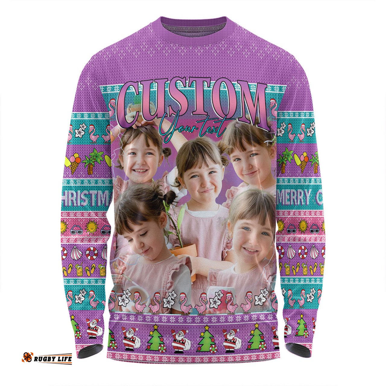 Amazing Aussie Australia Christmas Custom Personalised Purple Summer Vibes Chrissie Present Long Sleeve T-shirt