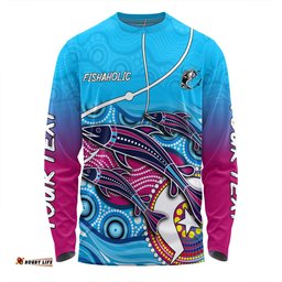 Amazing Aussie Australia Fishing Aboriginal Fishing Custom Fishaholic With The Dhari Symbol And Aboriginal Pattern Long Sleeve T-shirt