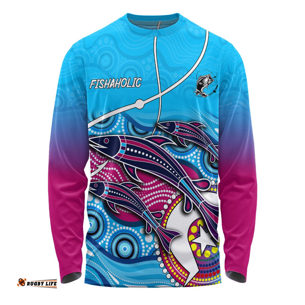 Amazing Aussie Australia Fishing Aboriginal Fishing Custom Fishaholic With The Dhari Symbol And Aboriginal Pattern Long Sleeve T-shirt
