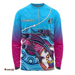 Amazing Aussie Australia Fishing Aboriginal Fishing Custom Fishaholic With The Dhari Symbol And Aboriginal Pattern Long Sleeve T-shirt