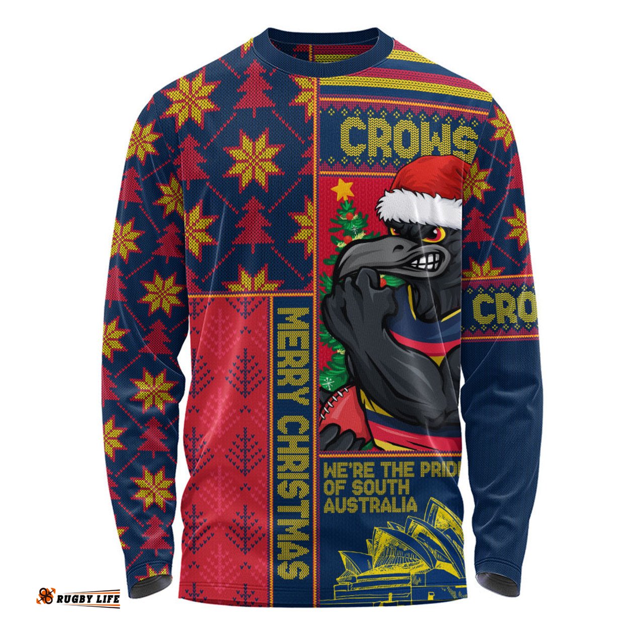 Amazing Aussie Adelaide Crows Merry Christmas Knit Style Festive Spirit Long Sleeve T-shirt