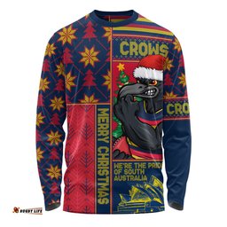 Amazing Aussie Adelaide Crows Merry Christmas Knit Style Festive Spirit Long Sleeve T-shirt