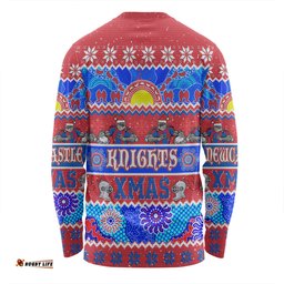 Newcastle Knights Christmas Aboriginal Custom Long Sleeve T-shirt - Indigenous Knitted Ugly Xmas Style Long Sleeve T-shirt