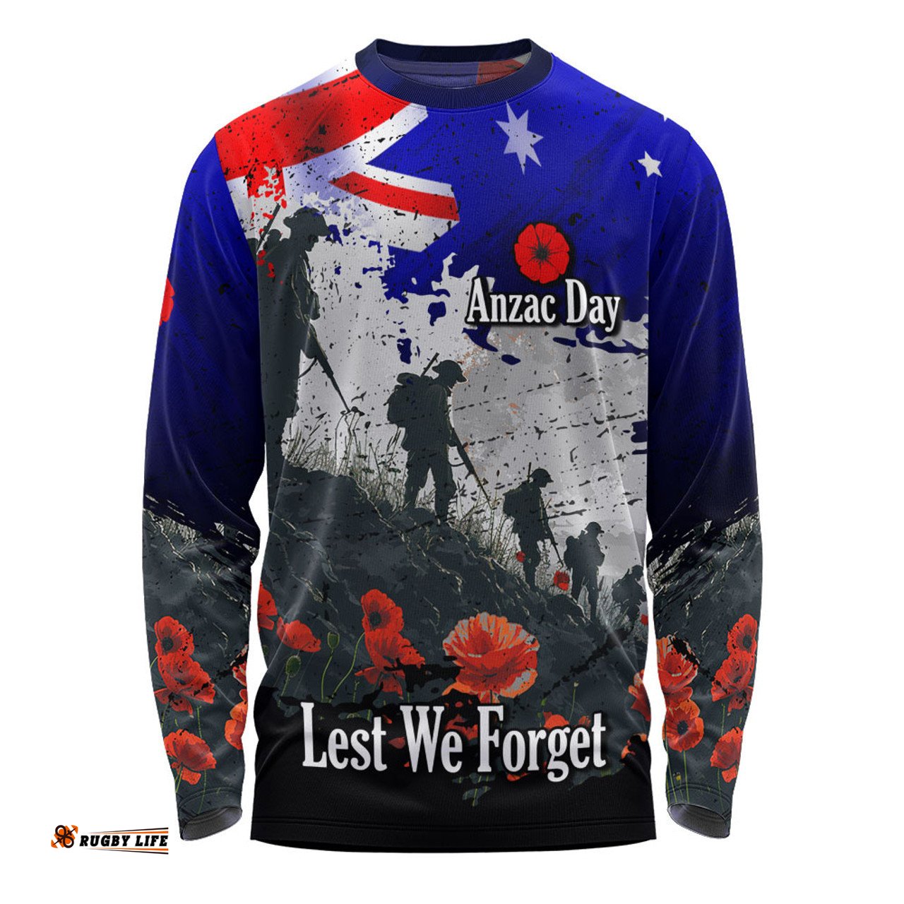 Australia Long Sleeve T-shirt - Custom Anzac Day Soldiers With Australia Flag Grunge Style