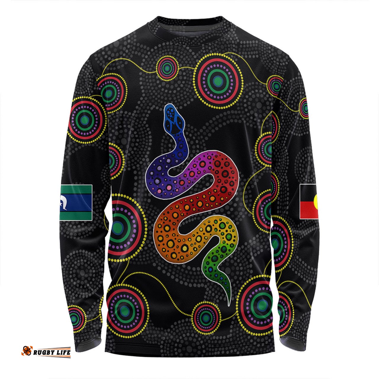 Amazing Aussie Australia Aboriginal Custom Indigenous Dreaming Rainbow Serpent Inspired Long Sleeve T-shirt
