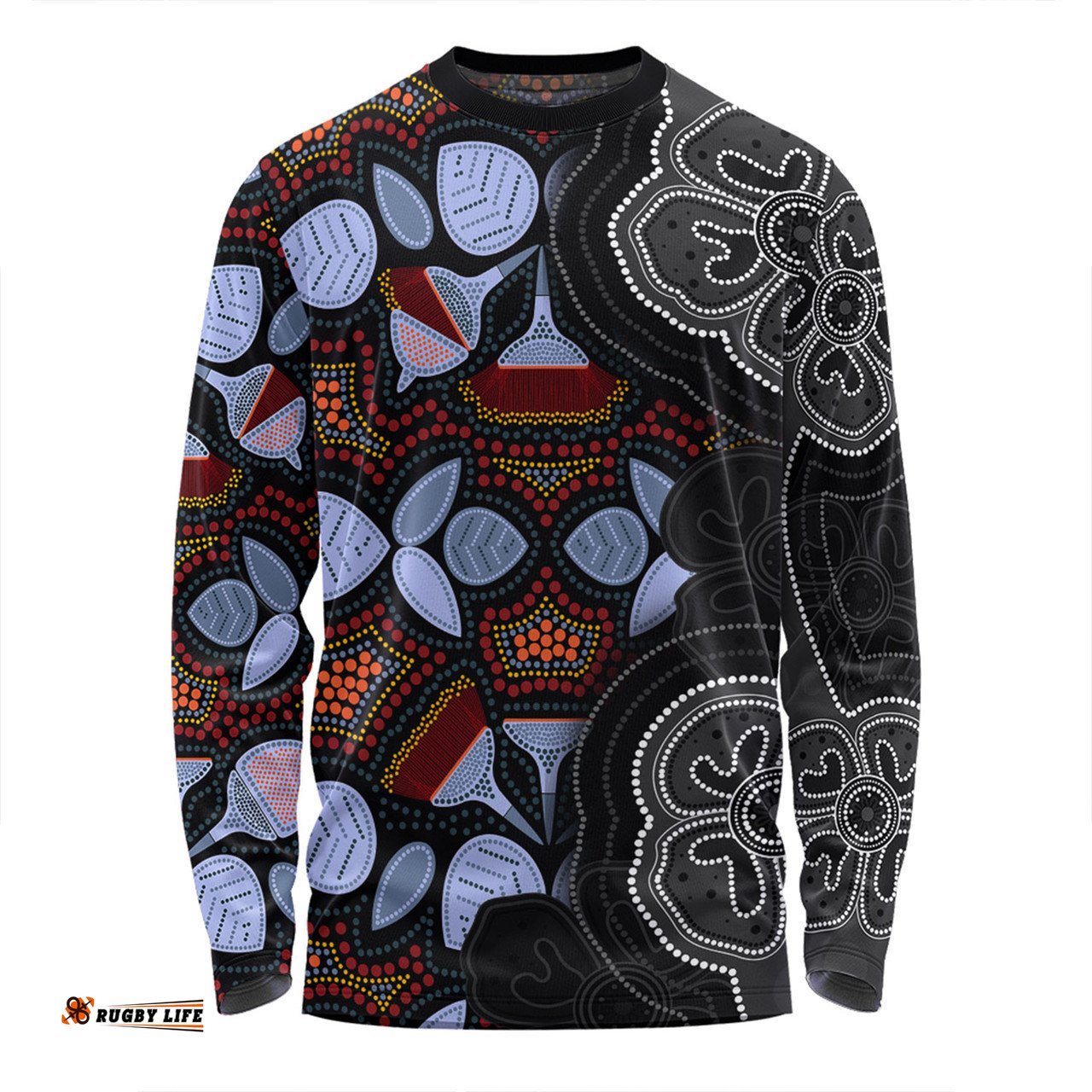 Amazing Aussie Australia Aboriginal Eucalyptus Seamless Pattern In Aboriginal Dot Art Long Sleeve T-shirt