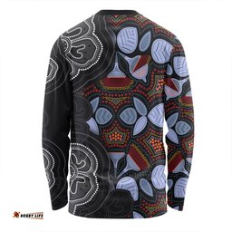 Amazing Aussie Australia Aboriginal Eucalyptus Seamless Pattern In Aboriginal Dot Art Long Sleeve T-shirt