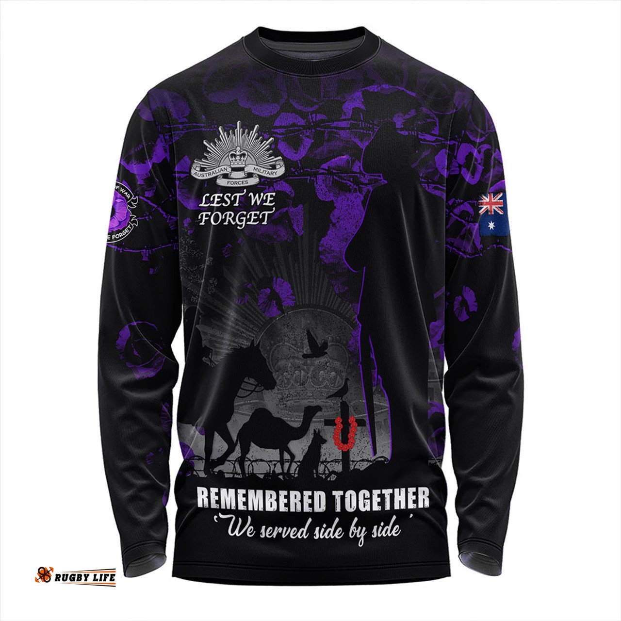 Amazing Aussie Australia Anzac Day Purple Poppy Tribute Remembered Together Long Sleeve T-shirt