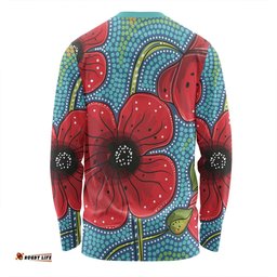 Australia Flowers Aboriginal Long Sleeve T-shirt - Aboriginal Dot Art Of Australian Poppy Flower Painting Long Sleeve T-shirt