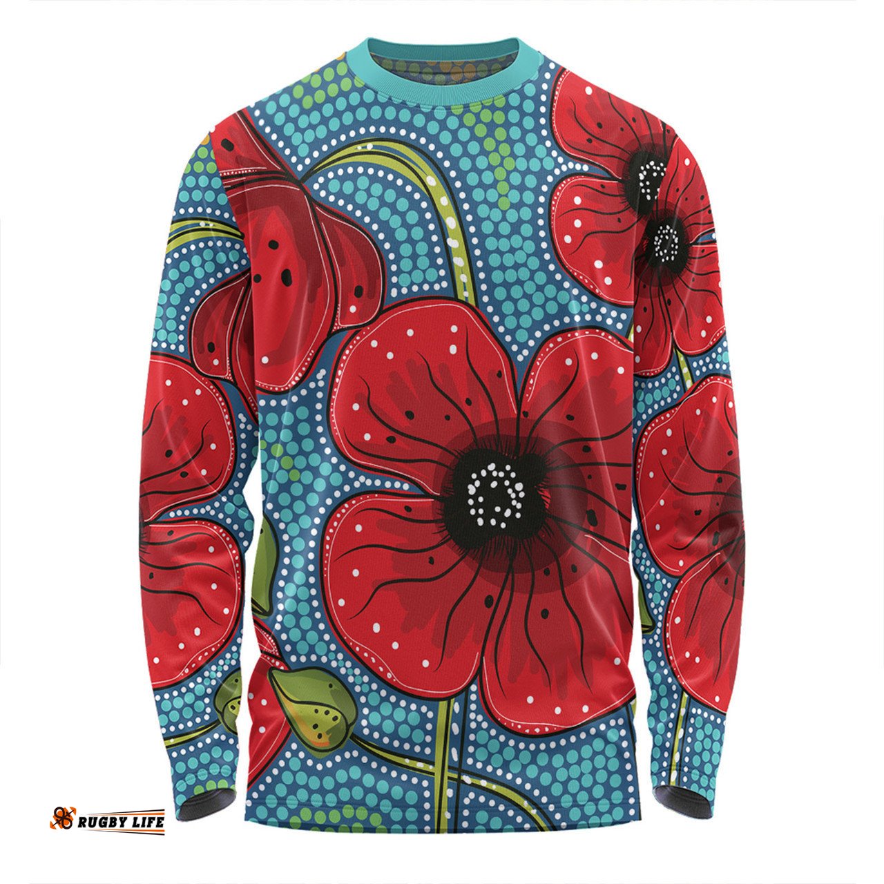 Australia Flowers Aboriginal Long Sleeve T-shirt - Aboriginal Dot Art Of Australian Poppy Flower Painting Long Sleeve T-shirt