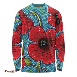 Australia Flowers Aboriginal Long Sleeve T-shirt - Aboriginal Dot Art Of Australian Poppy Flower Painting Long Sleeve T-shirt
