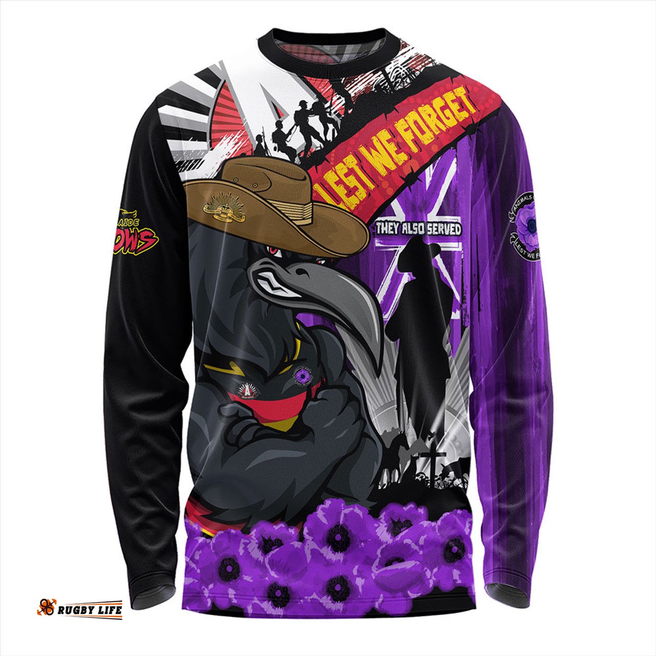 Amazing Aussie Adelaide Crows ANZAC Day Honor Purple Valor And Spirit Long Sleeve T-shirt