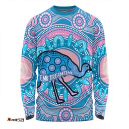 Australia Emu Aboriginal Custom Long Sleeve T-shirt - Blue Indigenous Dreamtime Emu Long Sleeve T-shirt