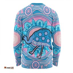 Australia Emu Aboriginal Custom Long Sleeve T-shirt - Blue Indigenous Dreamtime Emu Long Sleeve T-shirt