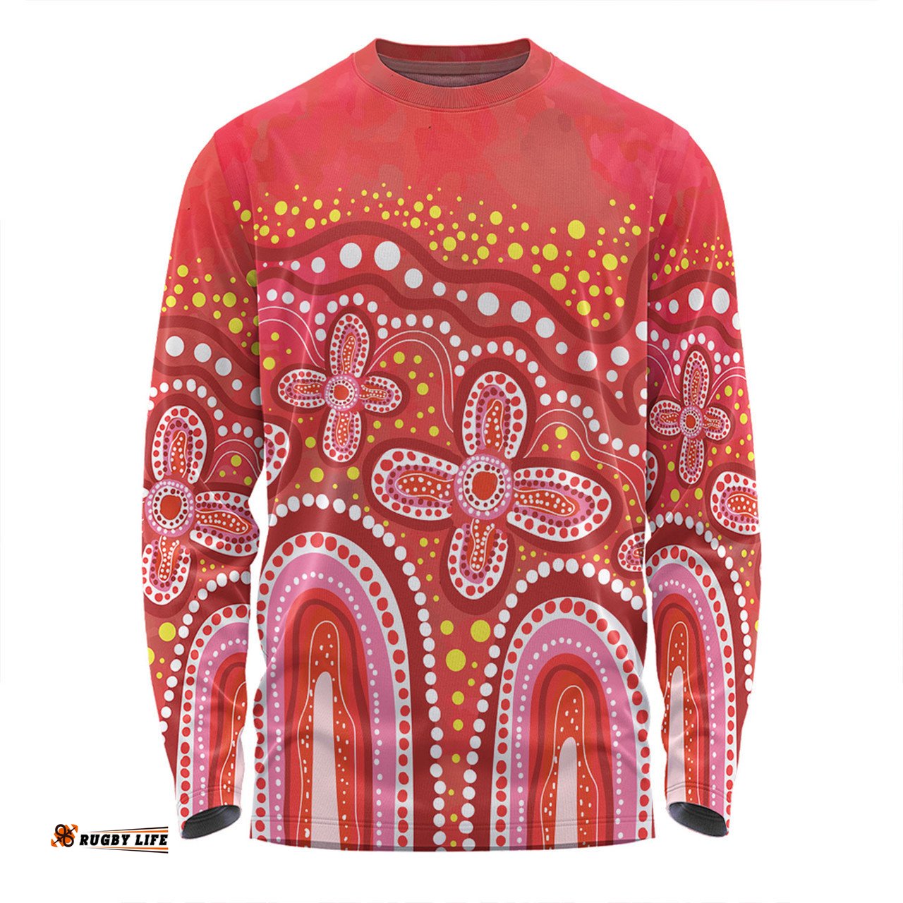 Amazing Aussie Australia Aboriginal Dot painting illustration in Aboriginal style Red Long Sleeve T-shirt