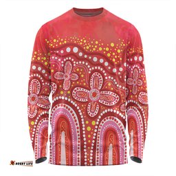 Amazing Aussie Australia Aboriginal Dot painting illustration in Aboriginal style Red Long Sleeve T-shirt