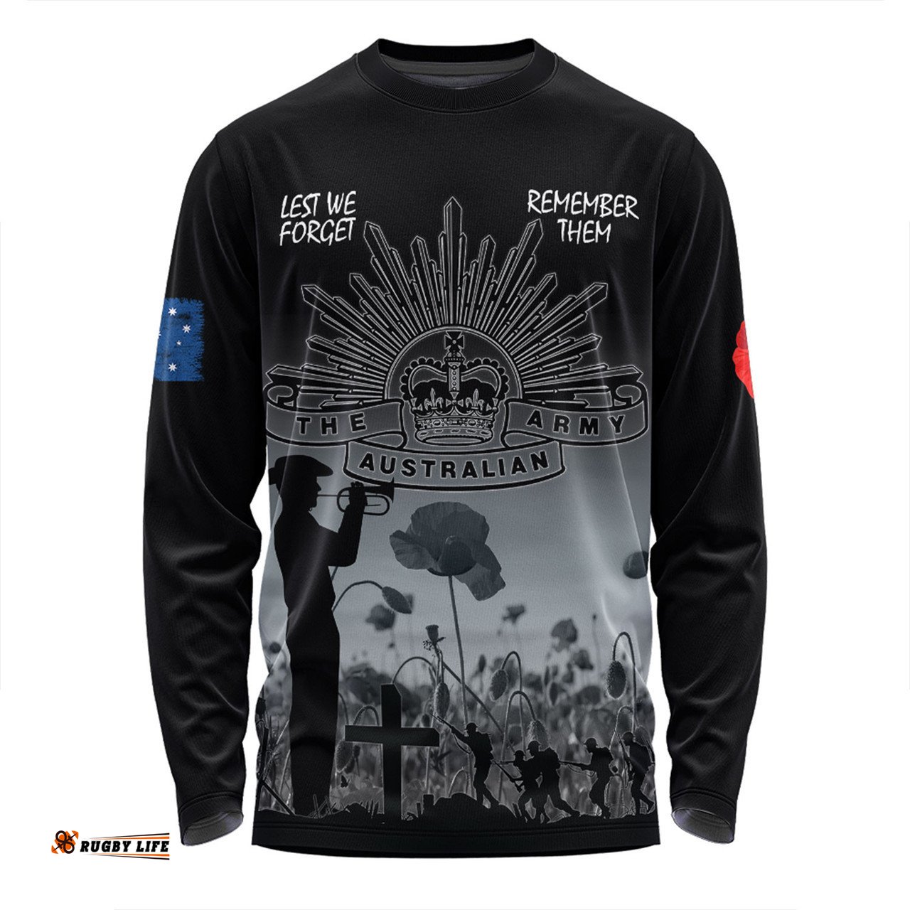 Australia Anzac Day Long Sleeve T-shirt - Lest We Forget Black Long Sleeve T-shirt