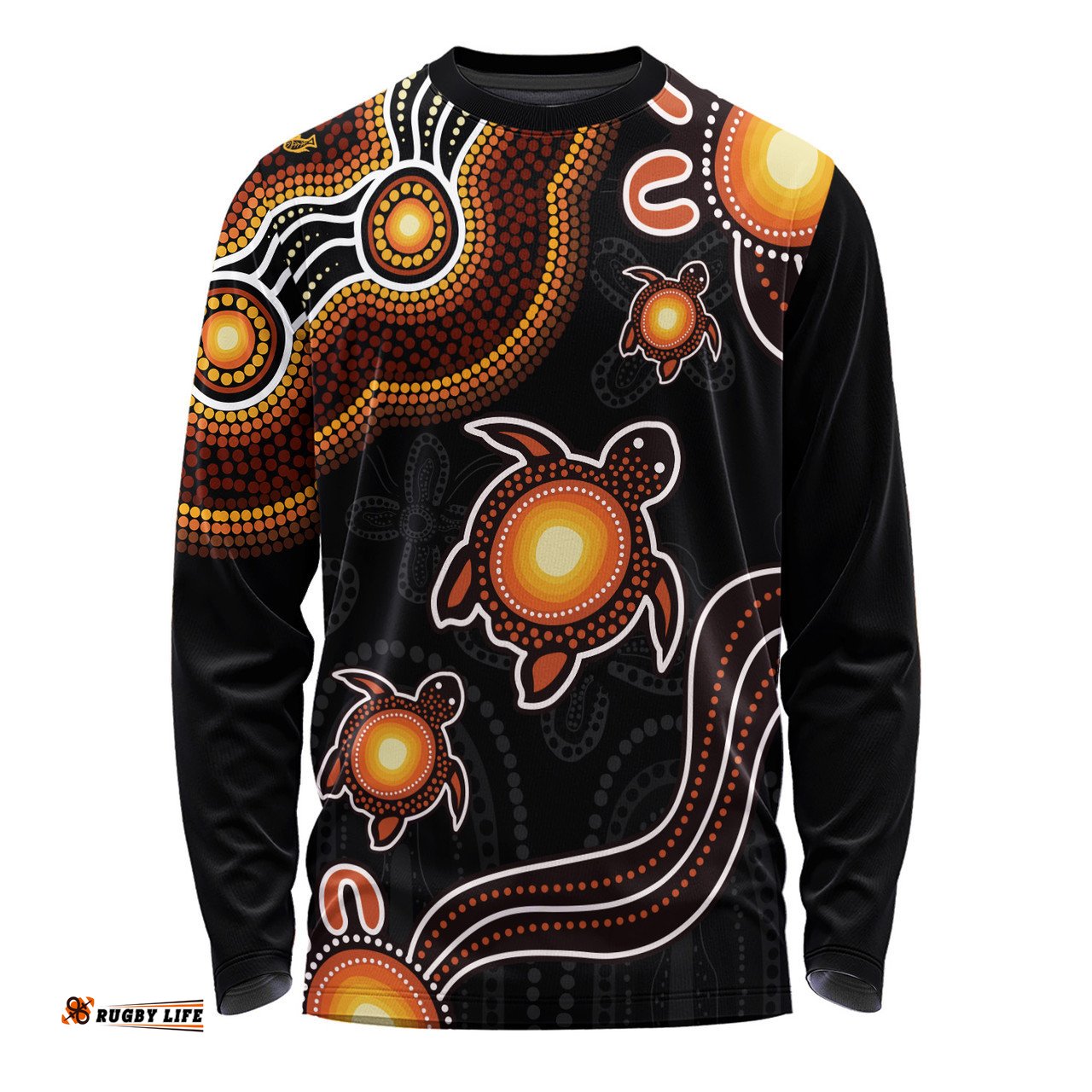 Amazing Aussie Australia Aboriginal Turtle Dreaming Journey Featuring Dot Art Orange Long Sleeve T-shirt