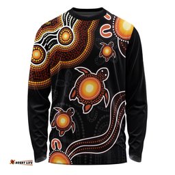 Amazing Aussie Australia Aboriginal Turtle Dreaming Journey Featuring Dot Art Orange Long Sleeve T-shirt
