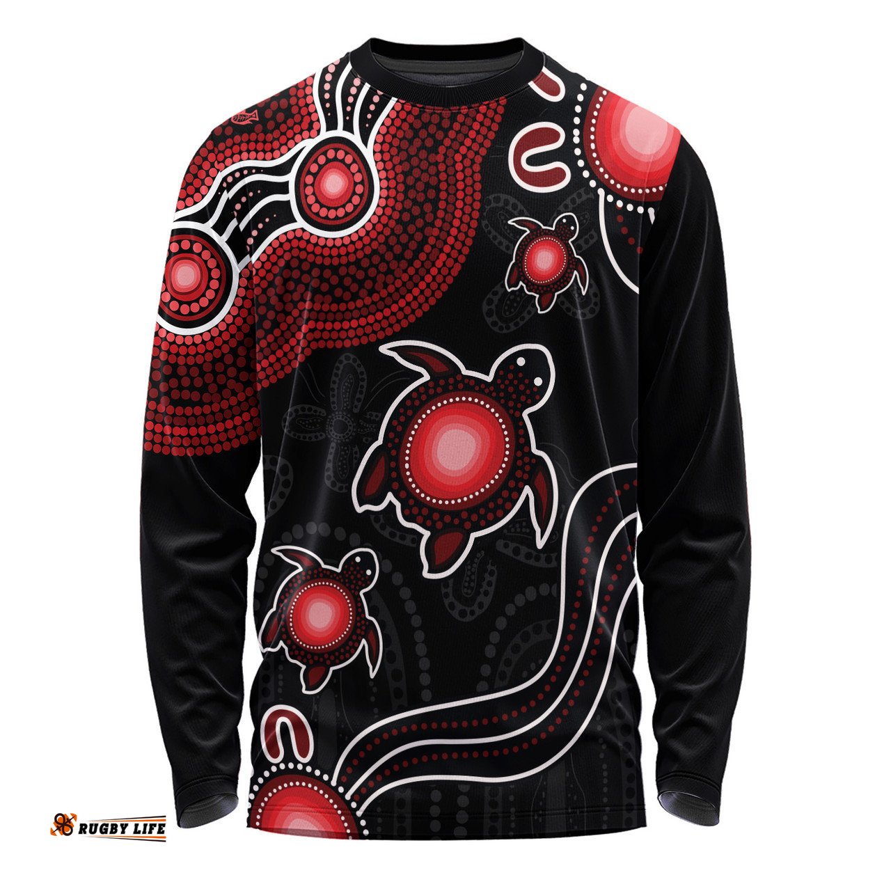Amazing Aussie Australia Aboriginal Turtle Dreaming Journey Featuring Dot Art Red Long Sleeve T-shirt