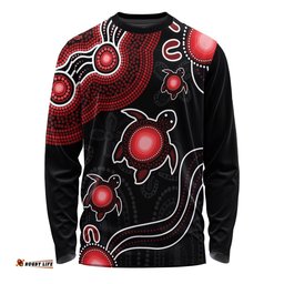 Amazing Aussie Australia Aboriginal Turtle Dreaming Journey Featuring Dot Art Red Long Sleeve T-shirt