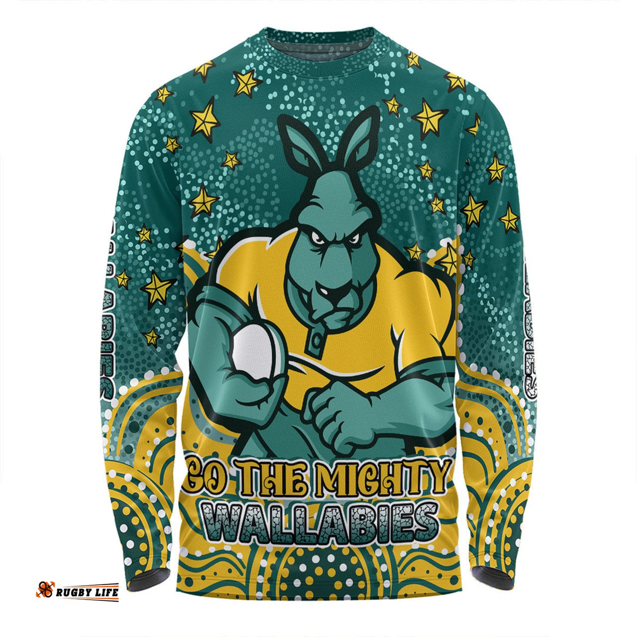 Australia Wallabies Custom Long Sleeve T-shirt - Custom With Aboriginal Inspired Style Of Dot Painting Patterns  Long Sleeve T-shirt