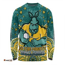 Australia Wallabies Custom Long Sleeve T-shirt - Custom With Aboriginal Inspired Style Of Dot Painting Patterns  Long Sleeve T-shirt