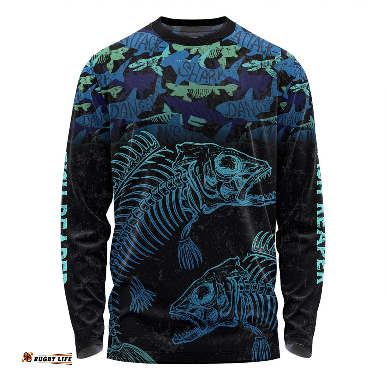 Amazing Aussie Australia Fishing Custom Fish Reaper Fish Skeleton Blue Long Sleeve T-shirt