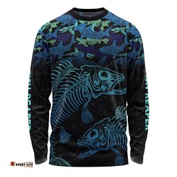 Amazing Aussie Australia Fishing Custom Fish Reaper Fish Skeleton Blue Long Sleeve T-shirt