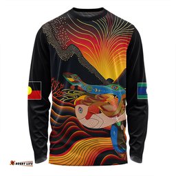 Australia Aboriginal Custom Long Sleeve T-shirt - Rainbow Serpent In Aboriginal Dreaming Art Inspired Long Sleeve T-shirt