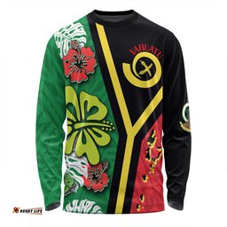 Amazing Aussie Australia South Sea Islanders Vanuatu Flag With Habiscus Flowers Long Sleeve T-shirt