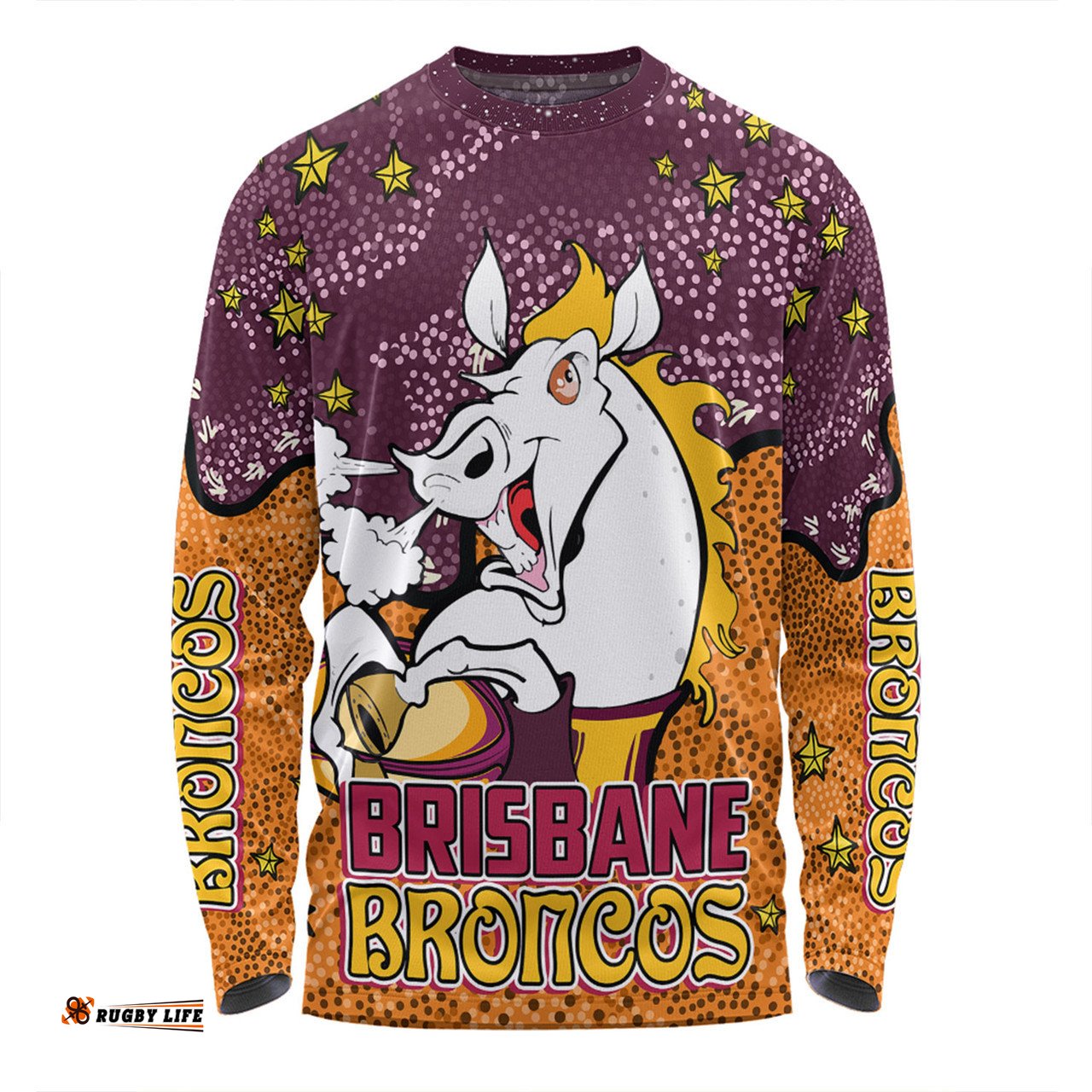 Brisbane Broncos Custom Long Sleeve T-shirt - Team With Dot And Star Patterns For Tough Fan Long Sleeve T-shirt