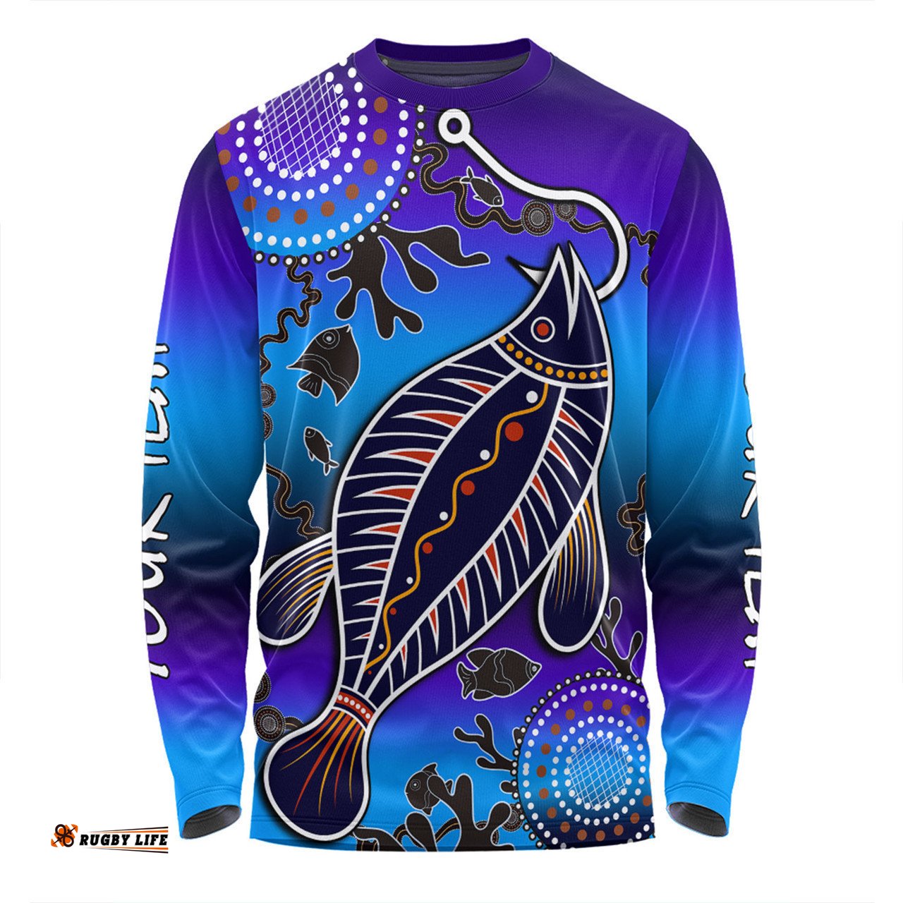 Australia Fishing Aboriginal Fishing Custom Long Sleeve T-shirt - Hooked On Fishing With Aboriginal Patterns Long Sleeve T-shirt