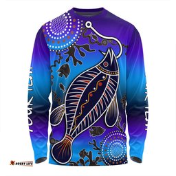 Australia Fishing Aboriginal Fishing Custom Long Sleeve T-shirt - Hooked On Fishing With Aboriginal Patterns Long Sleeve T-shirt