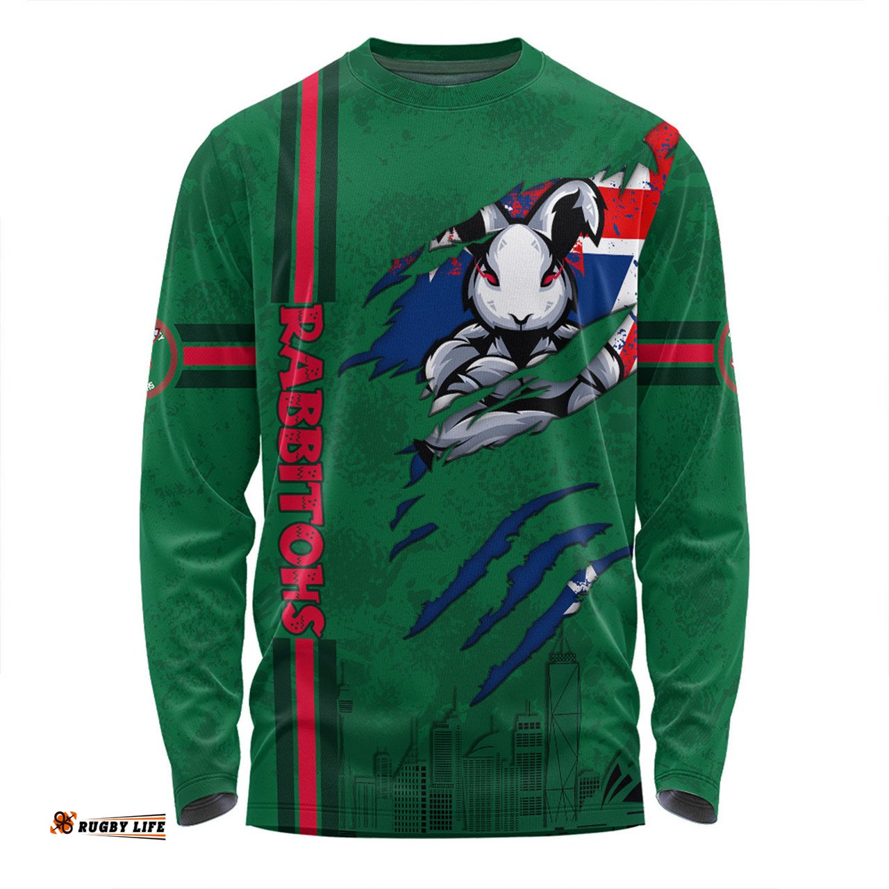 South Sydney Rabbitohs Long Sleeve T-shirt - Happy Australia Day Flag Scratch Style