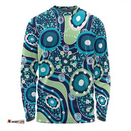 Amazing Aussie Australia Aboriginal Blue Aboriginal Dot Art Inspired Long Sleeve T-shirt
