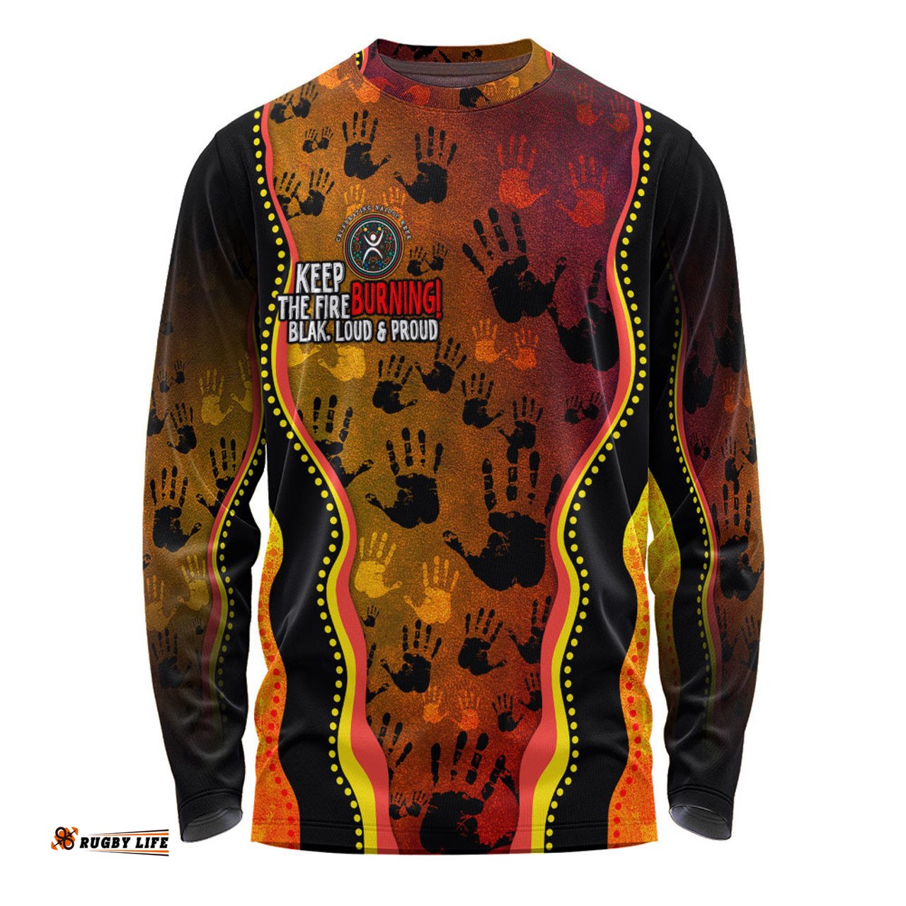Australia Long Sleeve T-shirt Naidoc Hand Rock Art Indigenous Golden Style