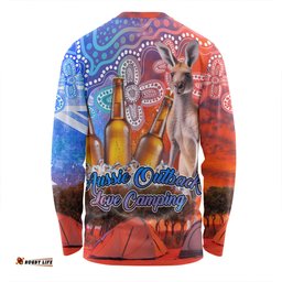 Australia Kangaroo Aboriginal Camping Custom Long Sleeve T-shirt - Aussie Outback Camping with Beer Long Sleeve T-shirt
