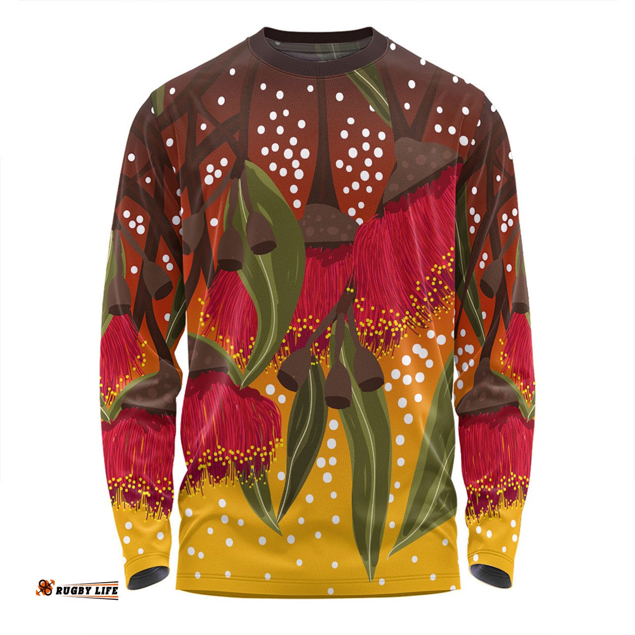 Amazing Aussie Australia Aboriginal Red Eucalyptus Aboriginal Dot Art Long Sleeve T-shirt