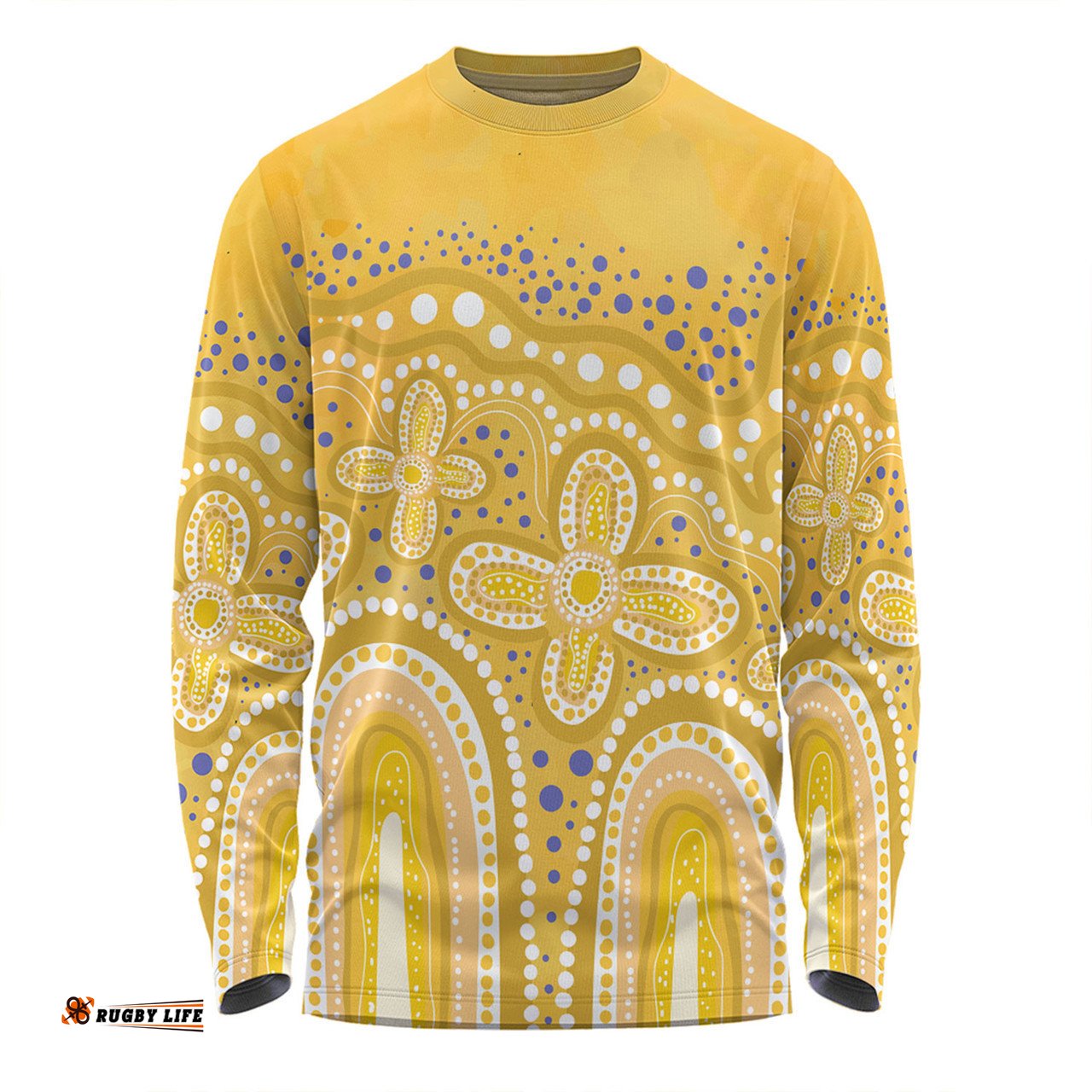 Australia Aboriginal Long Sleeve T-shirt - Dot painting illustration in Aboriginal style Yellow Long Sleeve T-shirt