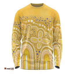 Australia Aboriginal Long Sleeve T-shirt - Dot painting illustration in Aboriginal style Yellow Long Sleeve T-shirt