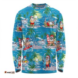 Australia Surfing Christmas Long Sleeve T-shirt - Tropical Santa Surfing Funny Long Sleeve T-shirt