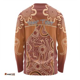 Amazing Aussie Australia Aboriginal Custom Brown Kangaroo In Aboriginal Dot Art Long Sleeve T-shirt