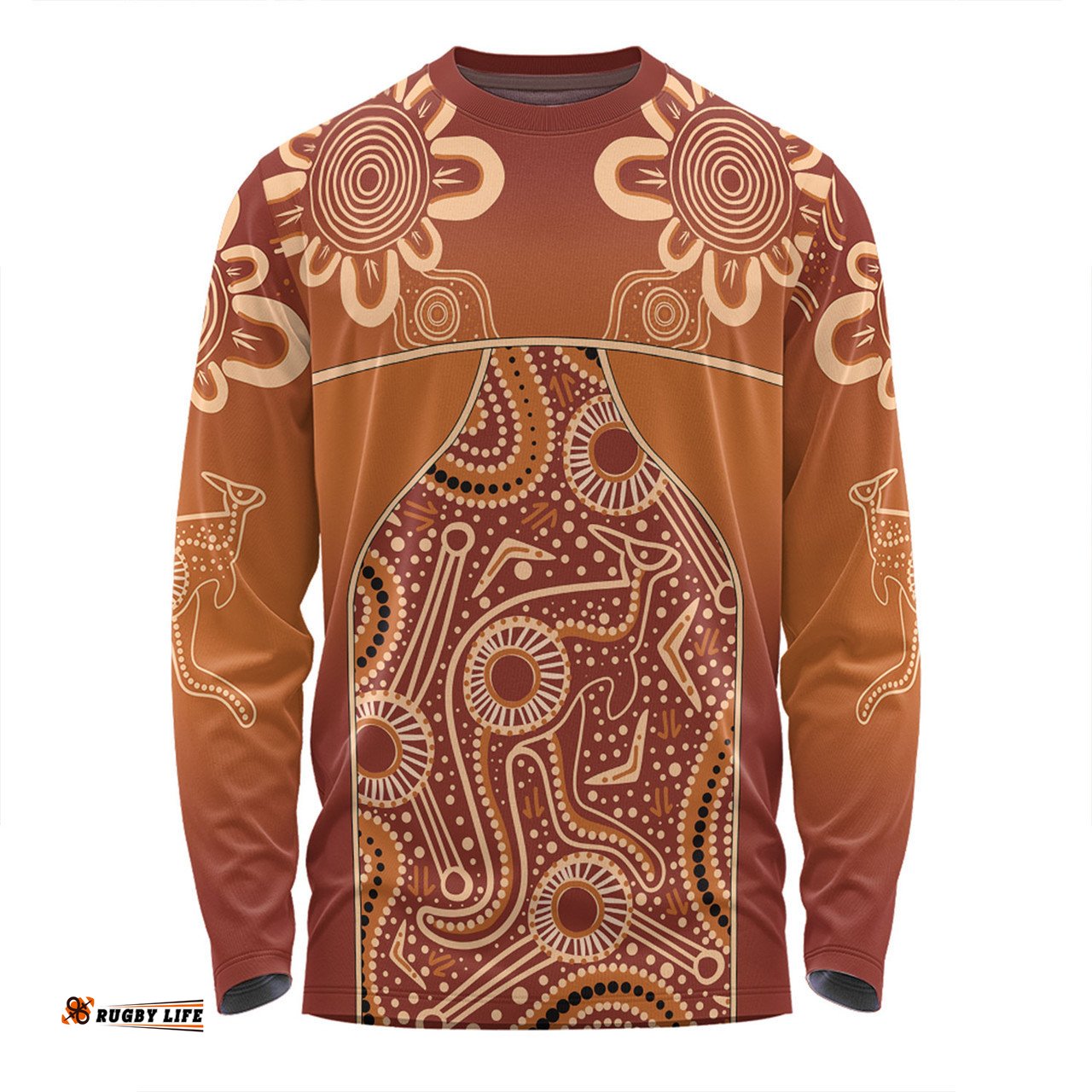 Amazing Aussie Australia Aboriginal Custom Brown Kangaroo In Aboriginal Dot Art Long Sleeve T-shirt