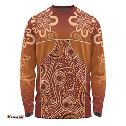 Amazing Aussie Australia Aboriginal Custom Brown Kangaroo In Aboriginal Dot Art Long Sleeve T-shirt
