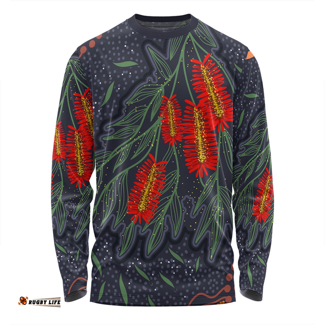 Amazing Aussie Australia Flowers Aboriginal Bottle Brush Medicinal Plant Art Long Sleeve T-shirt