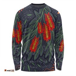 Amazing Aussie Australia Flowers Aboriginal Bottle Brush Medicinal Plant Art Long Sleeve T-shirt